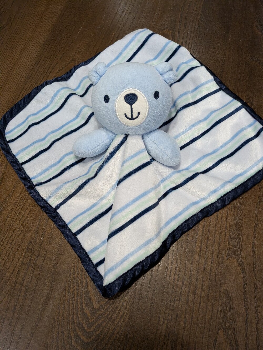 George Lovey Bear Blue Baby Security Blanket Stripes Satin On Back